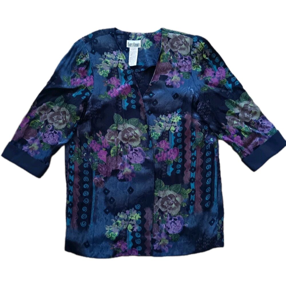 Vintage Kars Korner Jacket Womens Sz 18 Dark Floral Vneck Open Blazer Whimsygoth